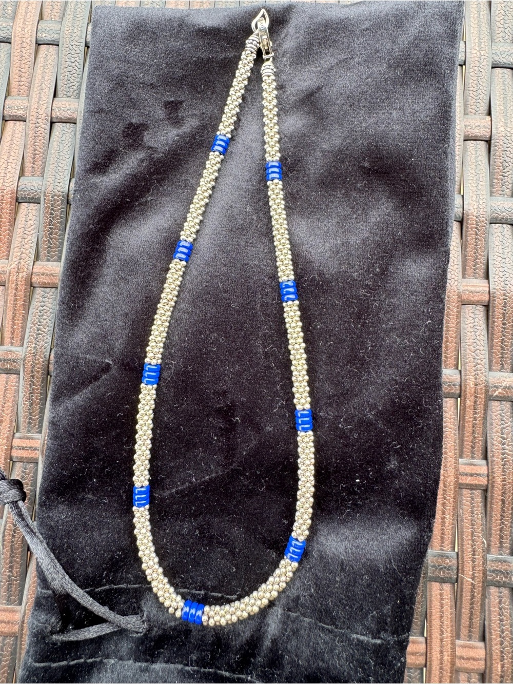 LAGOS Silver and Blue Bead Caviar Necklace. 16inch